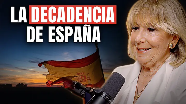 Esperanza Aguirre en el episodio de El Diario del Poder «La decadencia de España», con el Congreso de los Diputados al fondo